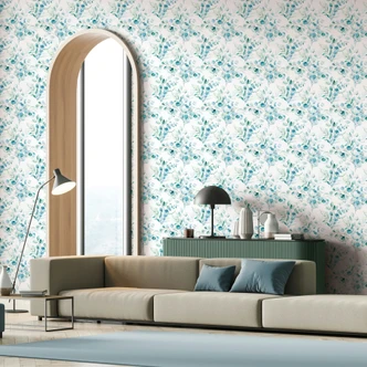 Vliestapete Blätter, Äste Floral Natur matt in Weiß Blau 