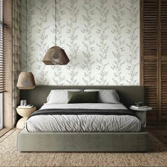 Vliestapete Blätter, Äste Floral Natur matt in Grau Grün 