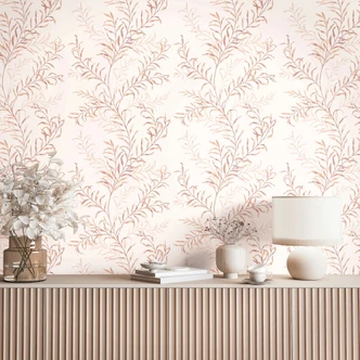 Vliestapete Blätter Floral Natur matt in Weiß Rosa Beige 