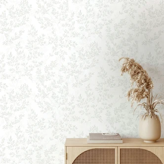 Vliestapete Blätter Floral Natur matt in Weiß Grün 