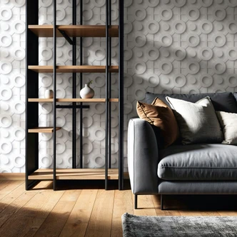 Vliestapete Grafisch 3D-Optik Modern, Kreise matt in Grau 