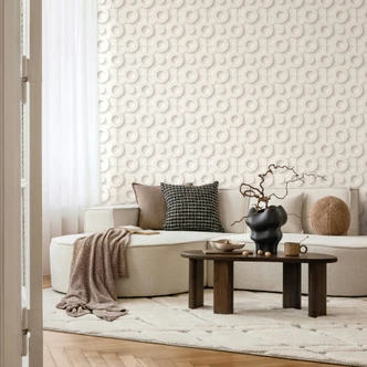 Vliestapete Grafisch 3D-Optik Modern, Kreise matt in Weiß Grau 