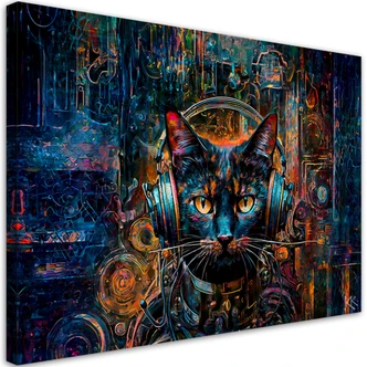 Canvasbillede, DJ-kat i abstrakte farver 