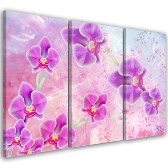 Leinwandbild 3 teilig, Orchideenblüten Abstraktion 