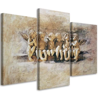 Leinwandbild 3-teilig, Engel Beige Vintage 