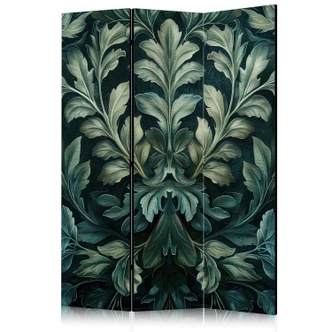 Paravent, Raumteiler freistehend, Trennwand - Dark Green Victorian Leaves - Botanical Carved Composition 