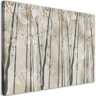 Leinwandbild, Bäume Blumen und Schmetterlinge 