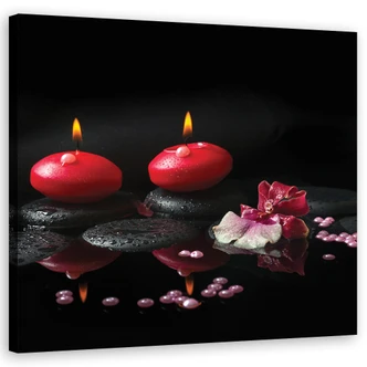 Leinwandbild, Rote Kerzen Zen Stones 