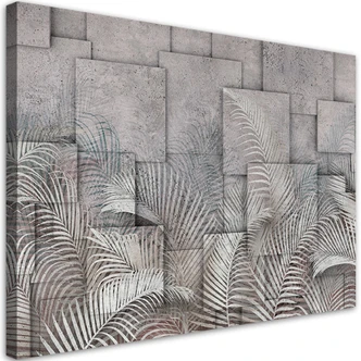Leinwandbild, 3D Palmen Blätter Beton Textur 
