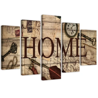 Leinwandbild 5 teilig, Home Retro Brown Aufschrift 