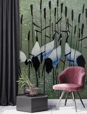 Fototapete, Reiher auf einer Wiese Fototapete, Reiher auf einer Wiese