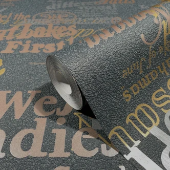 Carta da parati grafica, tessuto non tessuto Novamur Yvi nero 