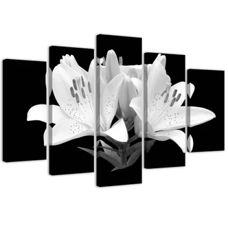 Wandbild 5-teilig, Weiße Lilien Blumen Natur 