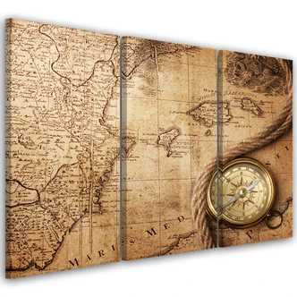 3-delige canvas print retro bruine wereldkaart 