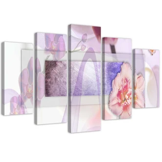 Leinwandbild 5 teilig, Abstrakte Blumen Violett 