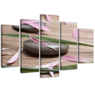 Leinwandbild 5 teilig, Stein-Zen-Blumen 
