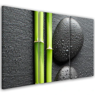 Leinwandbild 3-teilig, Steine Bamboo Zen Spa 