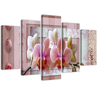 Leinwandbild 5 teilig, Rosa Blume Orchidee 