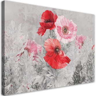 Leinwandbild, Rote Mohnblumen auf einer Wiese 