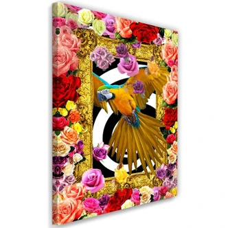 Leinwandbild, Papagei und bunte Rosen 