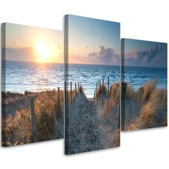 3-delige canvasprint, zee bij zonsondergang 