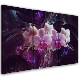 Leinwandbild 3 teilig, Weiße Orchidee auf einem dunklen Hintergrund 