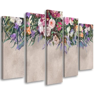 Leinwandbild 5 teilig, Blumen überwachsen 