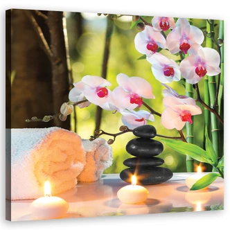Leinwandbild, Spa Kerzen Orchidee Blumen 