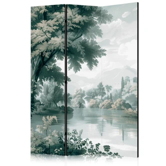 Paravent, Raumteiler freistehend, Trennwand - View of the Park and Lake: Retro Vintage 