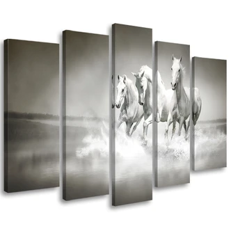 Leinwandbild 5 teilig, Galopp der weißen Pferde 