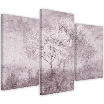 3-delige canvas print een bloeiende boom in de weide oud zwart-wit 