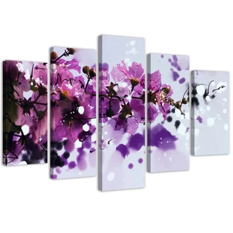 Leinwandbild 5 teilig, Blumen Lila Natur 