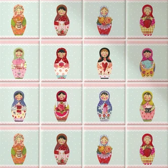 Azulejos Adhesivos Leffler - Matryoshka - Lote de 12 Azulejos Adhesivos Leffler - Matryoshka - Lote de 12