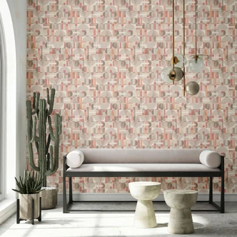 Papier peint intissé gris beige rouge formes modernes graphique géométrique  