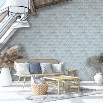 Papier peint intissé bleu 3D imitation écailles vintage look géométrique  