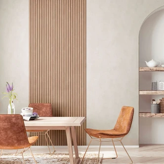 Non-woven wallpaper in brown beige 3D look acoustic panel look wood stripes classic  