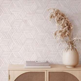 Non-woven wallpaper in gray 3D look wood look geometric  