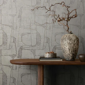 Papier peint intissé beige brillant formes géométriques graphique moderne  