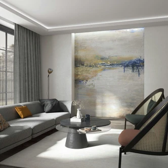 Fototapet i beige med abstrakt sjö Graphic Classic 2,70 x 2,12m 
