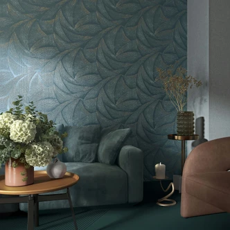Vliesbehang in blauw, zilver 3D-look golvend grafisch modern 