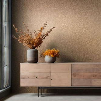 Vliestapete in Braun, Gold Blattmotiv Floral Natur 