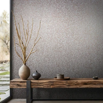 Vliestapete in Grau, Kupfer Blattmotiv Floral Natur 