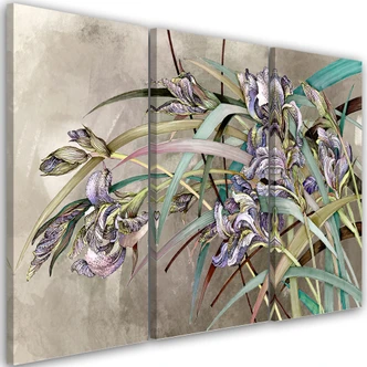 Leinwandbild 3 teilig, Iris Blumen im Wind 