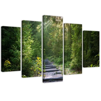 Wandbild 5-teilig, Wald Natur Grün Landschaft 