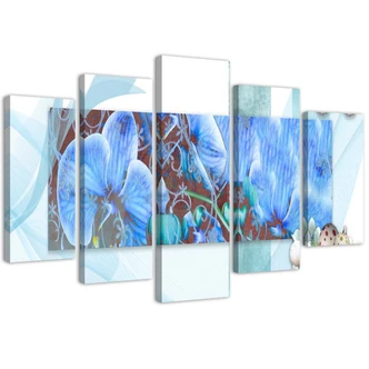 Leinwandbild 5 teilig, Orchidee Blau 