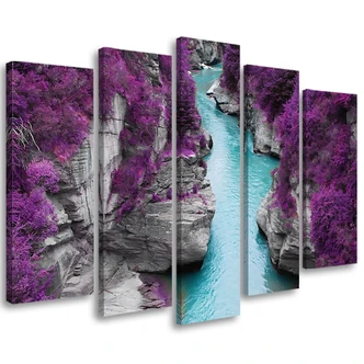 Leinwandbild 5 teilig, Lila Landschaft Stream 