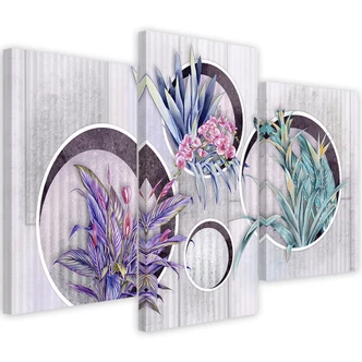 Leinwandbild 3 teilig, Quadratkisten Regale mit Blumen 