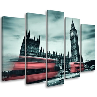 Leinwandbild 5 teilig, Londoner Bus Big Ben 