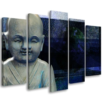 Leinwandbild 5 teilig, Buddha Feng Shui Meditation Blau 