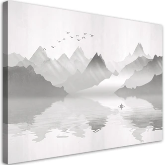 Canvasbillede, Abstraktion af bjerge i havet 